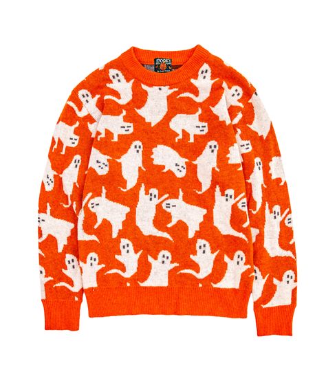 Step into a ghostly world of playful spookiness with our new Ghouls Gone Wild Sweater! An autumnal orange hue and a whimsical pattern of floating ghosts decorate this eerily playful sweater, made for a frightful fall season. Each ghoul features distinctive expressions and is uniquely placed to help bring your most spirited Halloween adventures to life! Product Details: Hand Wash Cold, Air Dry or Dry Clean Woven Label 80% Wool 20% Nylon Unisex Tailored Fit--Ladies should size down one size Import Nostalgic Halloween, Pull Orange, Floating Ghosts, Alt Clothing, Kiel James Patrick, Halloween Clothes, Monogram Outfit, Cat Motif, James Patrick