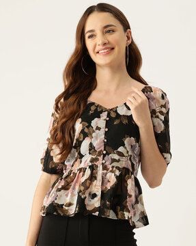 Check out %@ on AJIO's 's Big Bold Sale! Georgette Tops, Wear To Work Dress, Floral Print Tops, Top Knot, Office Fashion, Print Top, Feminine Style, Indian Dresses, Formal Wear