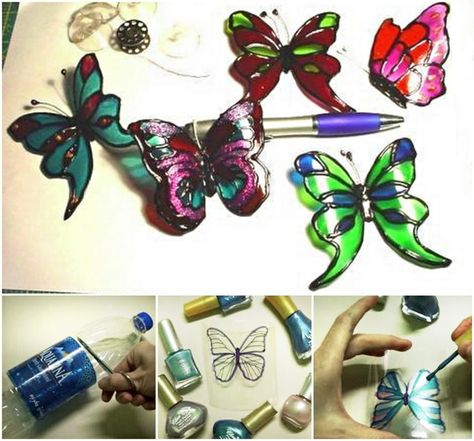 plastic-Bottle-Butterflies Soda Bottle Crafts, Butterflies Diy, How To Make Butterfly, Water Bottle Crafts, Pretty Butterflies, Plastic Bottle Art, Recycled Bottle, Plastic Bottle Crafts, Plastic Crafts