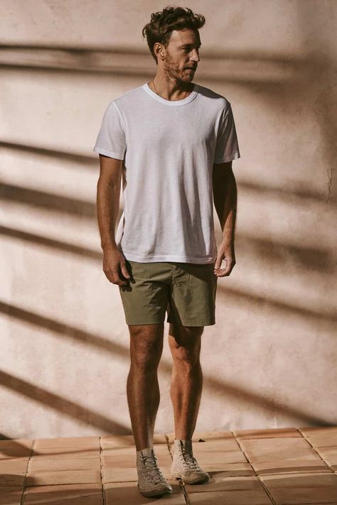 Green Shorts Outfits, High Top Sneakers Outfit, Green Shorts Outfit, Plain White Shirt, Mens Shorts Outfits, Green Chinos, Beige Shirt, Olive Green Shorts, Grey Polo Shirt