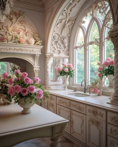 Coquette House, Country Pool, Dream Kitchens Design, Cottage Ideas, Dream House Rooms, Fantasy House, Elegant Kitchens, Chic Kitchen, French Chateau