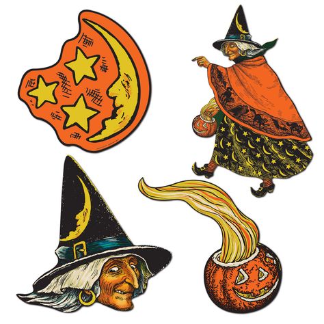 Beistle Halloween Vintage Witch Moon Pumpkin Cutouts 6 5 10 5" 4 Assorted New | eBay Retro Halloween Decorations, Halloween Cutouts, Halloween Cut Outs, Beistle Halloween, Vintage Spooky, Pumpkin Moon, Halloween Flash, Vintage Halloween Art, Pumpkin Cutouts