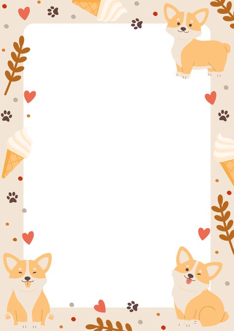 Cute Beige Illustrated Corgi Page Border Kertas Binder, Corgi Wallpaper, Stationery Kawaii, Border Templates, Frame Border Design, Memo Paper, Naruto Sketch, Chinese Quotes, Baby Quilt Patterns