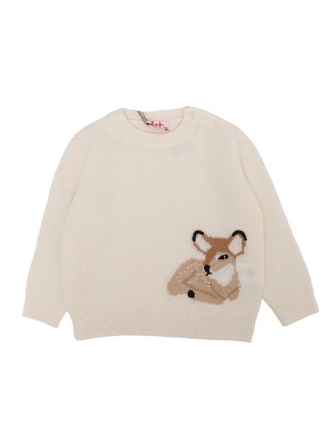 Virgin wool sweater, crew neck, deer inlay, ribbed edgesComposition: 100% Virgin Wool | Il Gufo Baby Girl's Deer Sweater in White | FW23/24 Wool Aesthetic, Sweater Aesthetic, Deer Clothes, Bunny Sweater, Sweaters With Animals On Them, Antler Sweater, Deer Sweater, Deer Print Clothes, Intarsia Animal Sweater Women