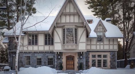 gray english tudor home Tudor House Exterior, Exterior Stucco, English Tudor Homes, Perfect Grey Paint, House Exterior Colors Schemes, Tudor Style Homes, English Tudor, Exterior Paint Colors For House, Tudor House