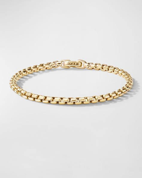 18karat yellow gold    Approx. 4mm wide    Lobster clasp    Wipe clean    Made in Italy David Yurman Box Chain Bracelet, Capsule Jewelry, Italy Jewelry, 18k Gold Bracelet, Chain Bracelets, Elegant Bracelet, Gold Choker, Fancy Jewelry, Rose Gold Jewelry