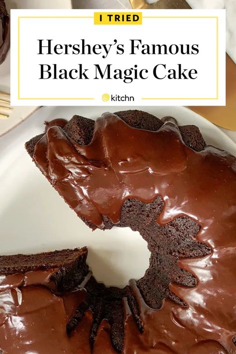 I Tried Hershey's Black Magic Cake Recipe | Kitchn Magic Cake Recipe, Hershey Chocolate Cakes, Hershey Recipes, Magic Cake Recipes, Black Magic Cake, Bundt Recipes, Cake Custom, Cake Muffins, Chocolate Bundt Cake