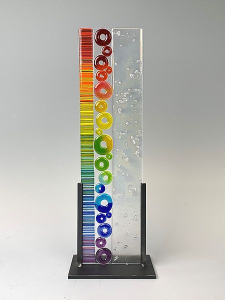 Rainbow Cascade by Lisa Becker (Art Glass Sculpture) Fused Glass Rainbow Ideas, Glass Stringer Art, Fused Glass Whale, Glass Stringers, Outdoor Ashtray, Delphi Glass, Glass Art Products, Fused Glass Panel, Fused Glass Plates