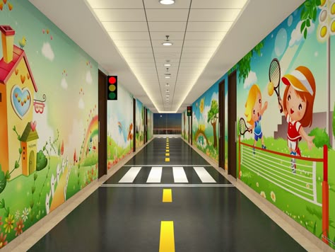 Playway School Interior, Kg School Design, School Entrance Design, School Lobby Design, School Design Concept, Play School Interiors, Daycare Interior Design, Daycare Room Design, Education Design Interior