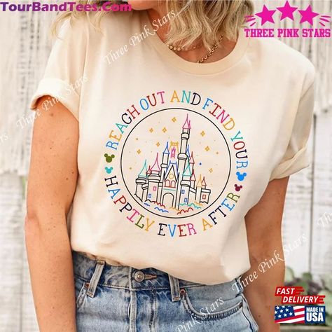 Magic Kingdom Castle T-Shirt Reach Out And Find Your Happily Ever After Shirt Family Vacation Matching Tee Classic Check more at https://tourbandtees.com/product/magic-kingdom-castle-t-shirt-reach-out-and-find-your-happily-ever-after-shirt-family-vacation-matching-tee-classic/ Disney Castle Shirt, Magic Kingdom Outfit, Kingdom Castle, Magic Kingdom Castle, Disney 2025, Disney Trip Outfits, Disney 2024, Disney Clothes, Disney World Magic Kingdom