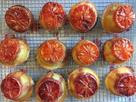 Blood Orange Upside Down Cakes | My Imperfect Kitchen Orange Upside Down Cake, Petite Desserts, Upside Down Cupcakes, Blood Orange Recipes, Upside Down Cakes, Vodka Lime, Orange Syrup, Blood Orange Juice, Individual Desserts