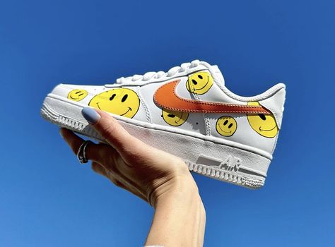 Custom Nike Air Force 1, Custom Nike Air Force, Custom Kicks, Low Shoes, Custom Nike, Smiley Faces, Nike Air Force 1 Low, Happy Vibes, Custom Nikes