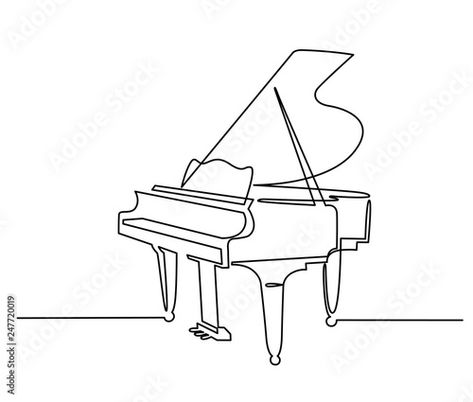 Piano One Line Drawing, Piano Line Art, Instrument Sketch, Logo Spotify, Piano Sketch, Piano Tattoo, Art Abstrait Ligne, Piano Forte, Piano Art