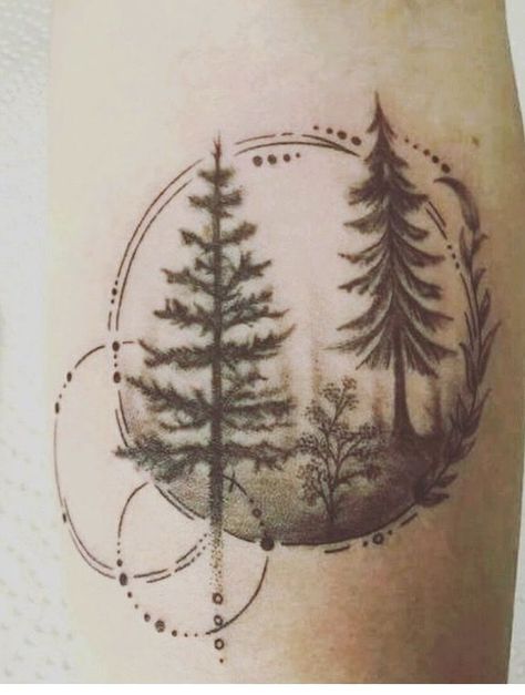 Tattoo Tree, Tattoo Nature, Circle Tattoos, Forest Tattoos, Landscape Tattoo, Tree Tattoo Designs, Tree Of Life Tattoo, 1 Tattoo, Tattoo Life