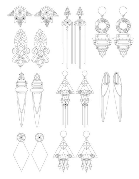 Jewelry Rendering, Motif Art Deco, Jewellery Design Sketches, Jewerly Designs, Trendy Jewerly, Jewelry Illustration, Jewelry Design Drawing, Jewelry Drawing, Jewellery Sketches