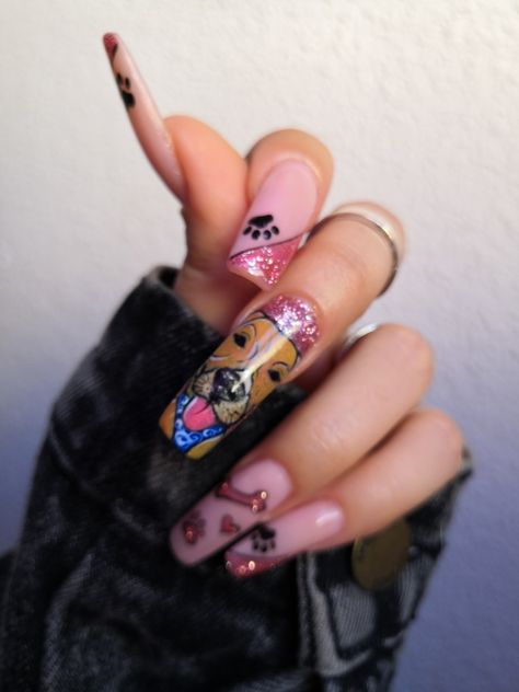 Dog nails, dog nail art, nails, dog mom, nail art Dog Themed Nails, Dog Nail Designs, Dog Nails Design, Show Nails, Dog Nail Art, Disneyland Nails, Themed Nails, Dog Nails, Art Nails