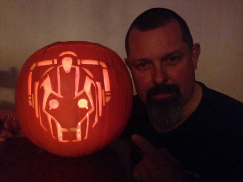 For 2014 I decided to go with a Doctor Who Cyberman in honour of the airing of Dark Water. Say something nice... Dr Who Pumpkin Carving, Doctor Who Pumpkin Carving, Doctor Who Pumpkin, Pumpin Carving, Creative Pumpkin Carving, Pumpkin Template, Dark Water, Pumpkin Carvings, Say Something Nice