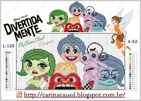 Pixel Art Inside Out, Disney Cross Stitch Patterns, Disney Cross Stitch, Cross Stitch Bookmarks, Cross Stitch Heart, Pixel Art Design, Pixel Pattern, Cute Cross Stitch, Stitch Cartoon