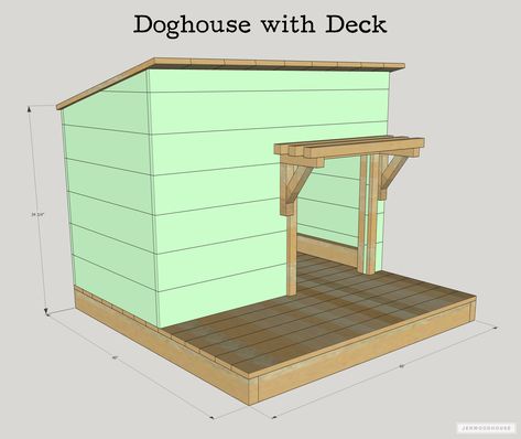 DIY Doghouse with Deck, Toy Box, and Food Bowl Diy Cabin Bed, Diy Doghouse, Large Dog House Plans, Inside Playhouse, Toddler House, Kids Indoor Playhouse, Jen Woodhouse, Deck Building Plans, Build A Farmhouse Table