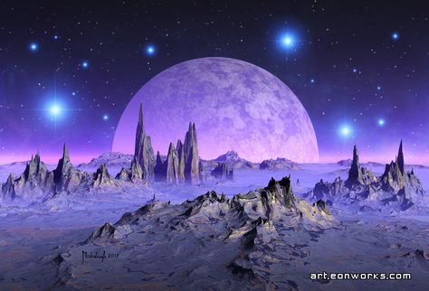 space art landscape with big blue stars and a big moon Space Landscape, Alien Landscape, Space Art Gallery, Sci Fi Landscape, Groot Marvel, Landscape Blue, Big Moon, Space Fantasy, Alien Planet