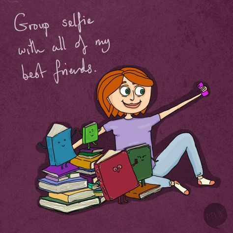 Selfie with all of my friends!!! Reading Images, Library Humor, Nerd Girl Problems, Nerd Problems, 100 Book, Nerd Girl, World Of Books, Book Dragon, Book Memes