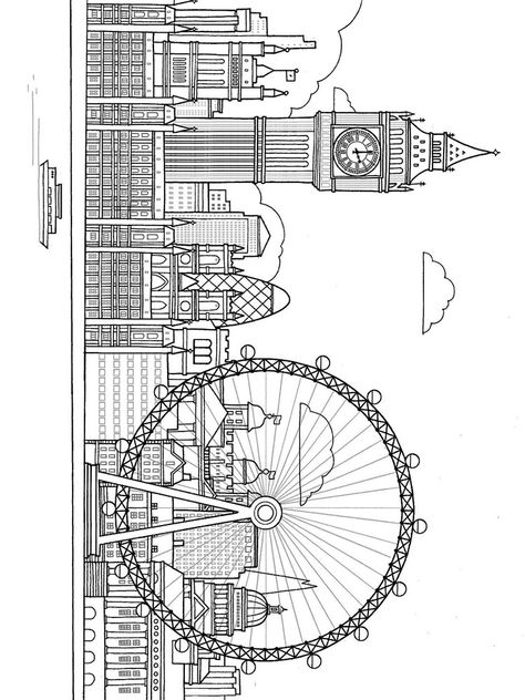 London Colouring Pages, Inside Out Coloring Pages, Peppa Pig Colouring, London Landmarks, London Print, Cute Coloring Pages, The Capital, Coloring Sheets, Great Britain