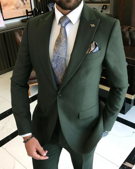 Mens Suits Green, 3 Piece Suit For Men, Mens Fashion Suits Casual, Suit Groom, Suit Green, Vest And Pants, Suits Casual, Fashion Dark, Suits Men Business