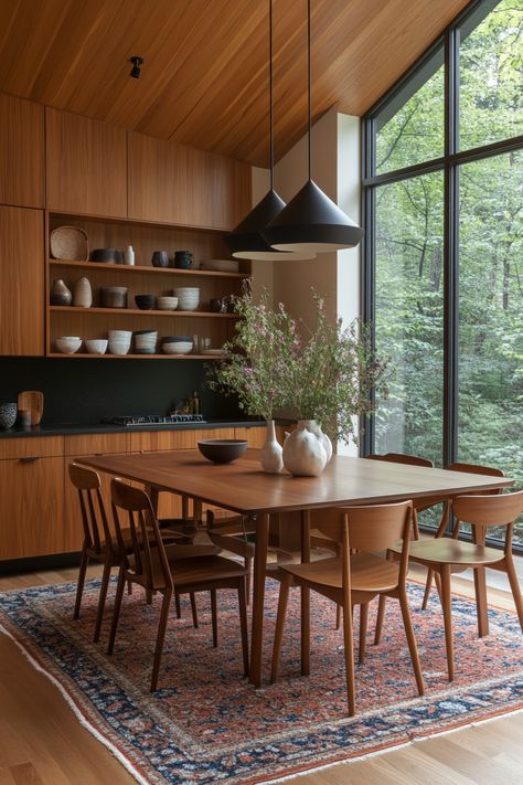 Make Best Use of a Mid Century Modern Dining Room – Elegant Inspo Mid Century Style Home, Mid Century Modern Townhouse, Modern Midcentury Interior Design, Modern Cabin Dining Room, 70s Mid Century Home, Mid Century Modern Dining Room Ideas, Mid Century Modern Beach House, Earthy Mid Century Modern, Dining Room Mid Century Modern