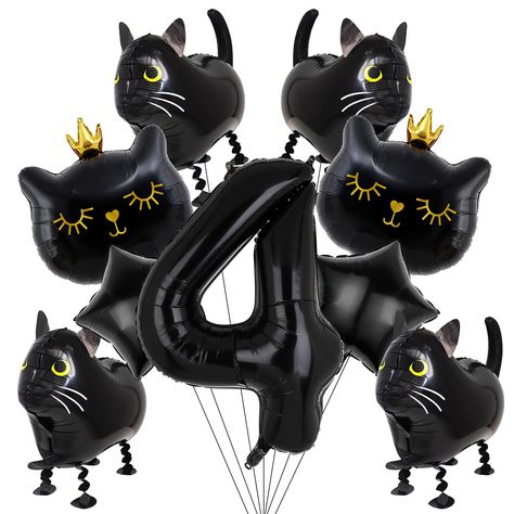 PRICES MAY VARY. Package: 4 pack 4D walking cat balloons, 2 Pcs kitten balloons, 2 pcs star balloon, 40inch number foil balloons, Totally 9PCS sufficient for decorating your black cat party. Material: Made of high quality aluminum foil with uniform color.Each Balloon is made of high-quality foil mylar, which is safe and non-toxic, and the balloons can be reused Inflation: These balloons support air and helium, and they are self sealing valve, just inflate to 90%, don't overfill. You can blow up Black Cat Birthday Party, Black Cat Party, Black Cat Birthday, Walking Cat, Cat Themed Birthday Party, Cat Balloons, Birthday Cat, Cat Birthday Party, Cat Party