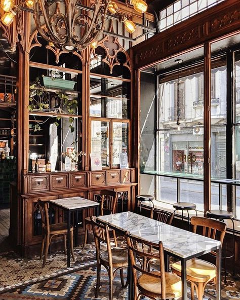 AFAR on Instagram: “La Farmacia Cafe in Uruguay's capital of Montevideo is a little cafe serving up coffee, pastries and small Uruguayan plates in an old…” Old Cafe, Wood Details, Book Cafe, Cafe Shop, Restaurant Interior Design, Hotel Interior, Restaurant Interior, Cafe Interior, Cafe Design