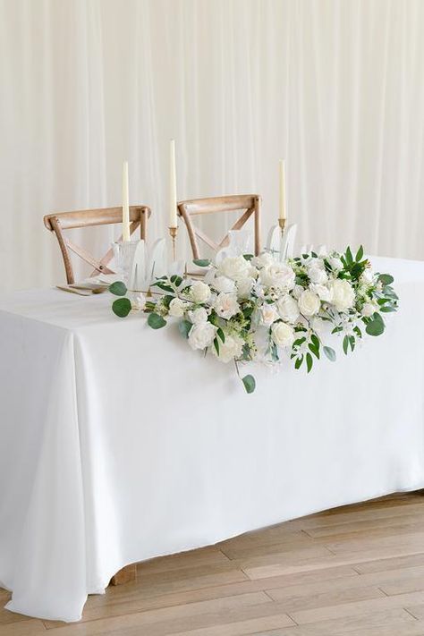 Flower Swag & Tablecloth Set for Sweetheart/Head Table - Natural Whites Sweetheart Table Decorations, Wedding Sweetheart Table Decor, Sweetheart Table Flowers, Flower Swag, Sweetheart Table Decor, Head Table Decor, White Floral Arrangements, Table Flower Arrangements, Head Table Wedding