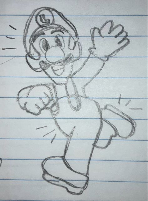 Luigi Easy Drawing, Mario And Luigi Drawing Easy, Simple Mario Drawing, How To Draw Luigi, Luigi Sketch, Easy Mario Drawing, Mario And Luigi Drawing, Mario Characters Drawing, Mario Sketch