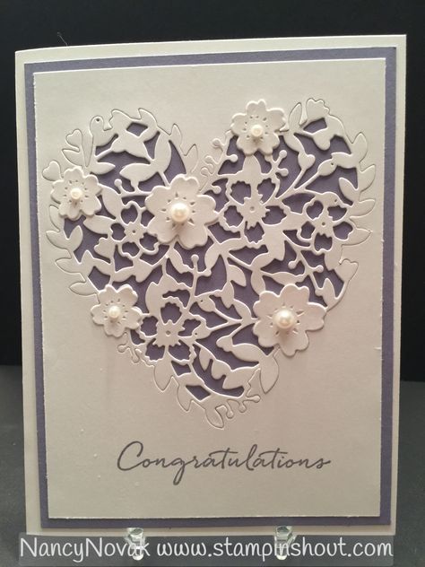 Stampin Up Bloomin Heart Thinlit & Whister Wonder....Beautiful engagement, Wedding or Anniversary Card. Visit my blog for more details and to purchase Stampin' Up Products Engagement Cards Handmade, Stampin Up Wedding Cards, Wedding Shower Cards, Anniversary Cards Handmade, Wedding Cards Handmade, Bridal Shower Cards, Embossed Cards, Wedding Anniversary Cards, Engagement Cards