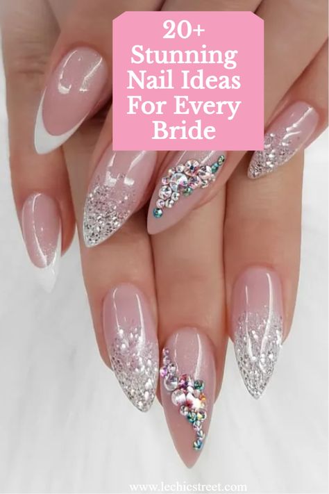 wedding nails, wedding, bridal nails, bridal nails designs, wedding nails for bride, wedding nail design Nail Art Designs For Wedding, Classic Nail Ideas, Nail Ideas For Wedding, Elegant Bridal Nails, Nail Wedding, Bridal Manicure, Wedding Day Nails, Wedding Nail Art, Bridal Nails Designs