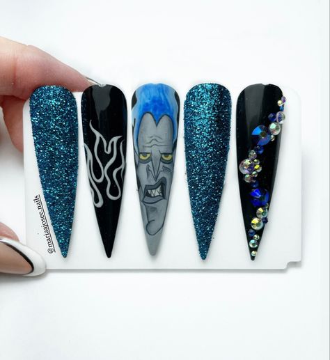 #nails #nailsofinstagram #nailsart #nailstagram #nailsdesign #nailsonfleek #nailsoftheday #nailsdisney #nailsdibujos Hades Nails Disney, Hercules Nails, Hades Nails, Hades Hercules, Hercules Disney, Disney Hercules, Nail Art Disney, Disney Nails, Uñas Acrilicas