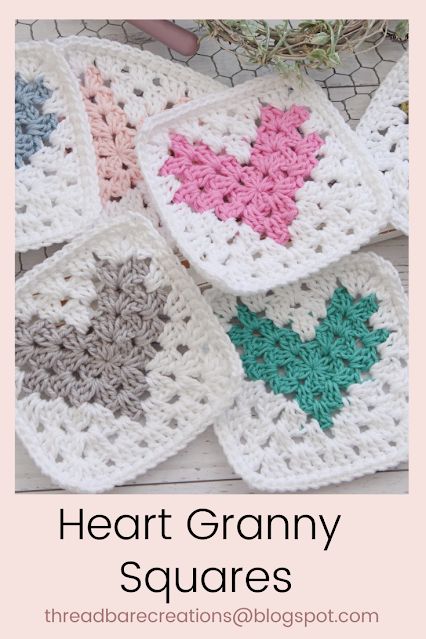 Free Heart Granny Square Pattern, Heart Granny Square Pattern Free, Granny Heart Square, I Heart A, Threadbare Creations, Crochet Shapes, Heart Granny Square, Crochet Bedsheets, Granny Square Pattern Free