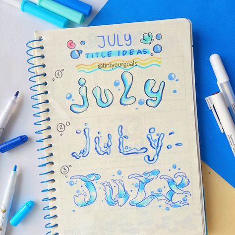 Top 3 July title ideas for bullet journal💙🐠 🐠✨July Header Ideas: Water font versions with inspiration from water , from the sea. You can review their step-by-step video lettering tutorial on my page posted✨🌊 Add more pretty to your bullet journal this July. 🐠🌊 . Wish you all have a nice day!🐠💙 👉 Follow @tintyourgoals to follow more💙 . . . Tag🏷💛⁣ #tintyourgoals #hellojuly #bujoreels #bulletjournal #bujo #julybulletjournal #julybujo #underthesea #bujoinspiration #letteringtutorial #waterwa... Ideas For Bullet Journal, Header Ideas, Title Ideas, Hello July, Water Font, Bujo Inspiration, Lettering Tutorial, Bullet Journal Ideas Pages, Journal Ideas