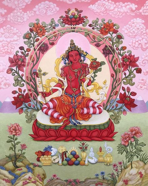 Red Tara Maa Wallpaper, Red Tara Maa, Toshio Saeki, Tara Maa, Buddhism Wallpaper, Tara Goddess, Thangka Art, Gods Goddesses, Egg Tempera