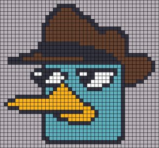 Calvin And Hobbes Pixel Art, Crochet Grid Patterns Disney, Perry The Platypus Cross Stitch, Perry The Platypus Pixel Art, Phineas And Ferb Pixel Art, Bobs Burgers Alpha Pattern, Funny Tapestry Crochet, Movie Alpha Pattern, Aesthetic Alpha Patterns