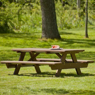 POLYWOOD® Park Picnic Table Finish: Teak Park Picnic Table, Lunch On The Beach, Teak Garden Bench, Park Picnic, Table And Bench Set, Bench Set, Outdoor Picnic Tables, Built In Bench, Wood Care