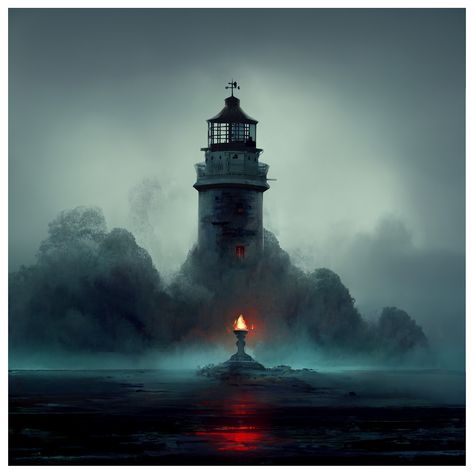 Lighthouse in the mist, on ArtStation at https://www.artstation.com/artwork/o21N1J Haunted Lighthouse, Fire Decor, Lake Ideas, Dark Modern, Painting Stuff, Landscape Inspiration, Lighthouse Photos, Fantasy Island, Beautiful Lighthouse