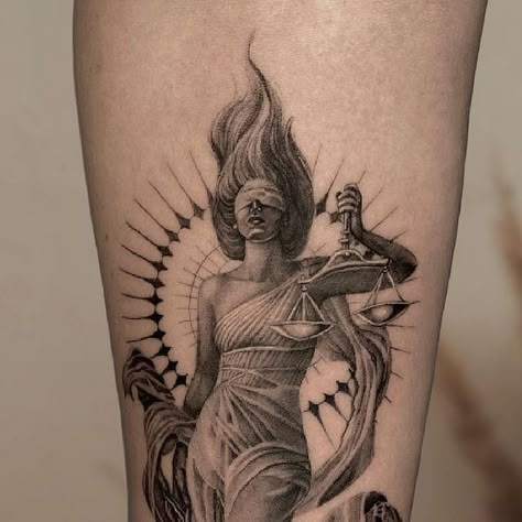 Rose’a’Line Tattoostudio WIEN on Instagram: "From a while ago. Small black and grey microrealistic tattoo of Lady Justice on her forearm. Thanks for your trust 🤍 • • Sabrina aka @rose_a_line.tattoo • • • #justice #ladyjustice #mythologytattoo #realisticart #realistictattoo #smalltattoo #fineline #finelineart #finelinewien #wientattoo #finelinevienna #viennaink #viennatattoo #microrealismo #blackwork #tattoowien" Justice Lady Tattoo, Justice Tattoo For Women, Tattoo Of Lady, Lady Of Justice Tattoo, Blind Justice Tattoo, Goddess Of Justice Tattoo, Microrealistic Tattoo, Albert Camus Tattoo, Lady Justice Tattoo Design