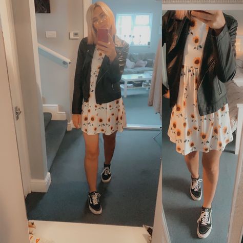 Flower Smock Dress. Perfect for summer days. Add a Leather Jacket to complete your look when those nights start drawing in. Add some cool Vans and your good to go. Vans Dress, Old School Outfits, Old Skool Vans, Start Drawing, Cool Vans, Black Vans, Rock A, Clothes Shop, Men's Clothes