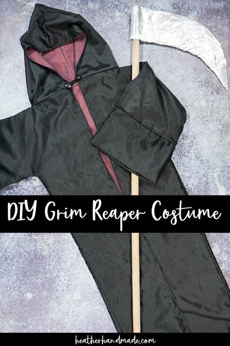 Diy Scythe How To Make, Diy Scythe, Diy Grim Reaper Costume, Diy Grim Reaper, Grim Reaper Costume Kids, Grim Reaper Halloween Costume, Boy Sewing Projects, Diy Clothes Projects, Grim Reaper Costume