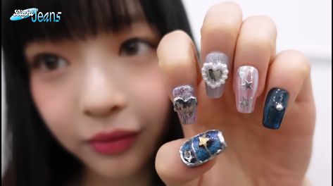 Minji New Jeans Nails, Nwjns Nails, Newjeans Nails Designs, Idol Nails Kpop, Newjeans Nail, Newjeans Nails, Kpop Idols Nails, New Jeans Nails, Kpop Nails Ideas