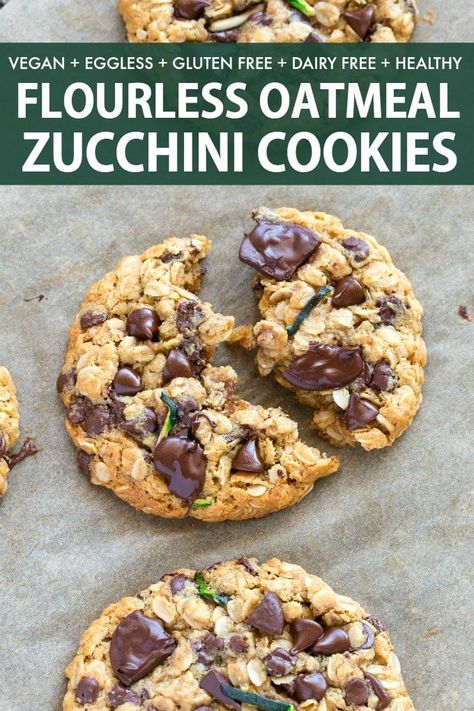 Dessert No Eggs, Oatmeal Zucchini, Earthworm Farm, Zucchini Oatmeal Cookies, Zucchini Chocolate Chip Cookies, Oatmeal Cookie Recipes Healthy, Soft Oatmeal Cookies, Zucchini Oatmeal, Galletas Keto