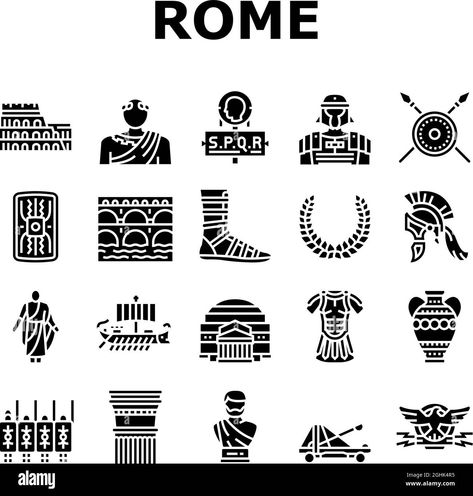 Download this stock vector: Ancient Rome Antique History Icons Set Vector - 2GHK4R5 from Alamy's library of millions of high resolution stock photos, illustrations and vectors. History Icon, Rome Antique, Antique Illustration, Icon Set Vector, Ancient Rome, Vector Stock, Glyphs, Icon Set, Rome