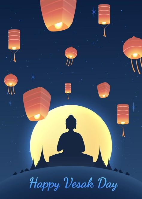 Vesak Day Creative Concept for Card or Banner. Happy Buddha Day with Siddhartha Gautama Statue Vesak Card Design, Wesak Day Poster Design, Wesak Day Poster, Vesak Day Design, Vesak Day Poster, Waisak Day, Vesak Wishes, Happy Wesak Day, Happy Vesak Day