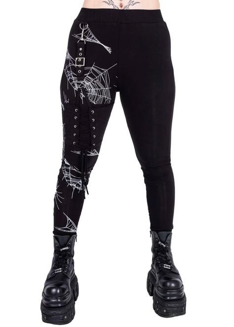 Spiderweb Fashion, Spiderweb Leggings, Gothic Leggings, Sourpuss Clothing, Leg Harness, Creepers Shoes, Attitude Clothing, High Heel Boots Knee, The Gothic