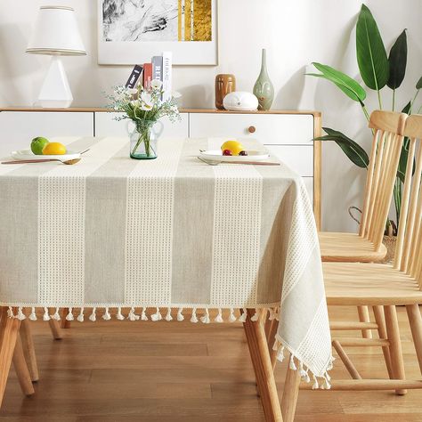 Amazon.com: AmHoo Stitching Tassel Tablecloth Striped Table Cloth Rectangle Cotton Linen Dust-Proof Table Cover for Kitchen Dinning 54 x 70 Inch Green : Home & Kitchen Striped Table Cloth, Striped Tablecloths, Striped Table, Country Decor Rustic, Rectangle Tablecloth, Kitchen Dinning, Rectangle Table, Square Tables, Dining Table Decor